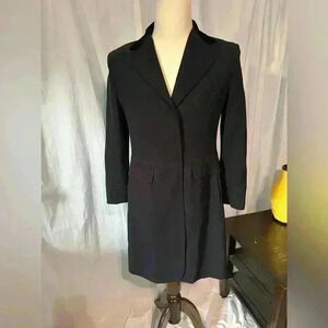 Mondi Women’s Long Coat. Navy. Button Up. Velvet Collar. Pockets. Size 4